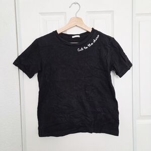 uniqlo GU embroidered contrast crew neck short sleeve t shirt top